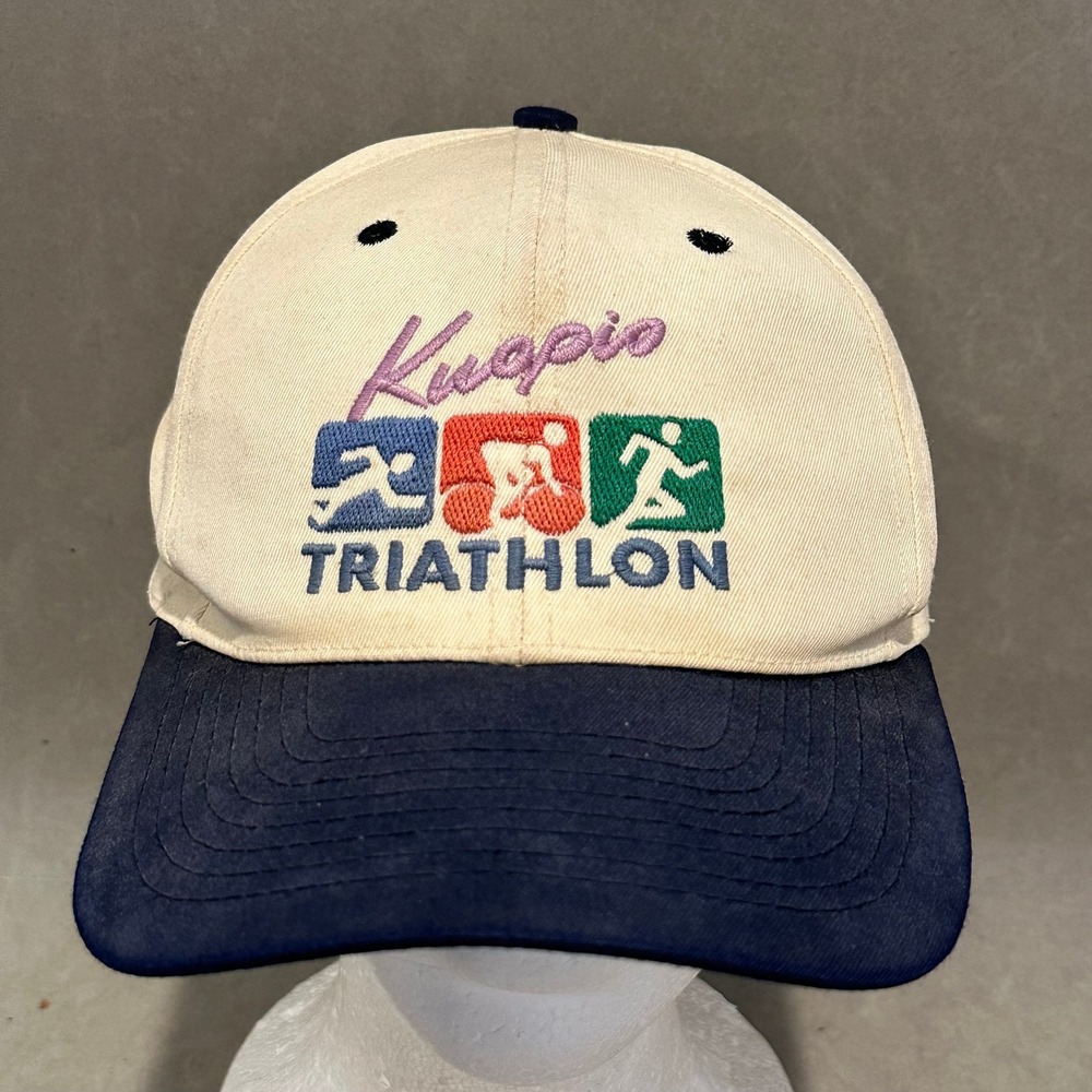 Vintage Kuopio Triathlon Hat Finland Snapback Cream Navy Blue Embroidered Cap